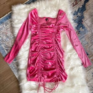 Wild Fable Size M Long Sleeve Velvet Ruched Hot Pink Bodycon Dress